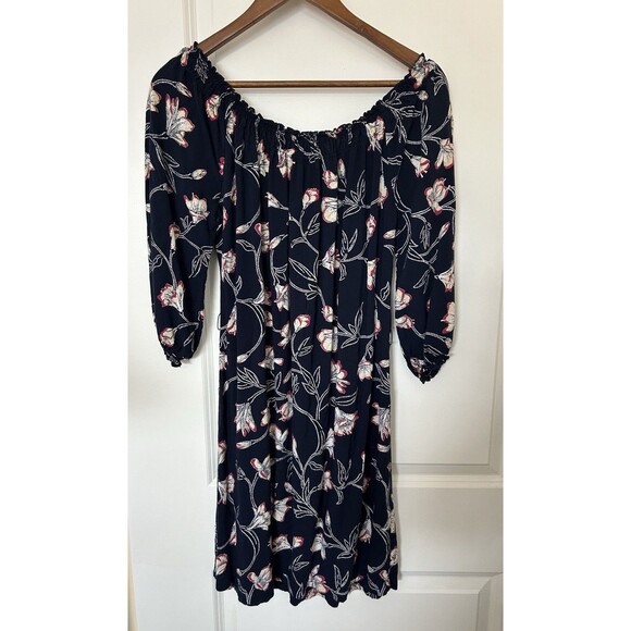 Lucky Brand Womens Dress Small Button Navy Floral Vine Sofi Smocked Boho - Picture 5 of 9